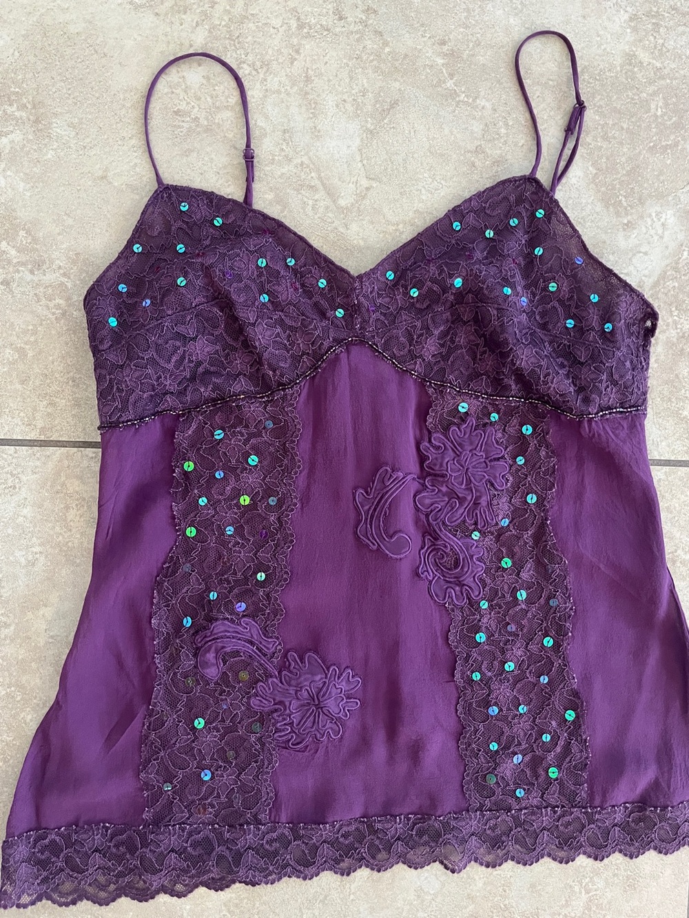 Vintage forever 21 100% silk purple sequin cami Y2K lace plum holy grail